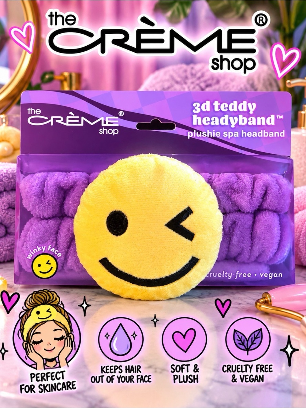 The Crème Shop Smiley Face Plushie Spa Headband